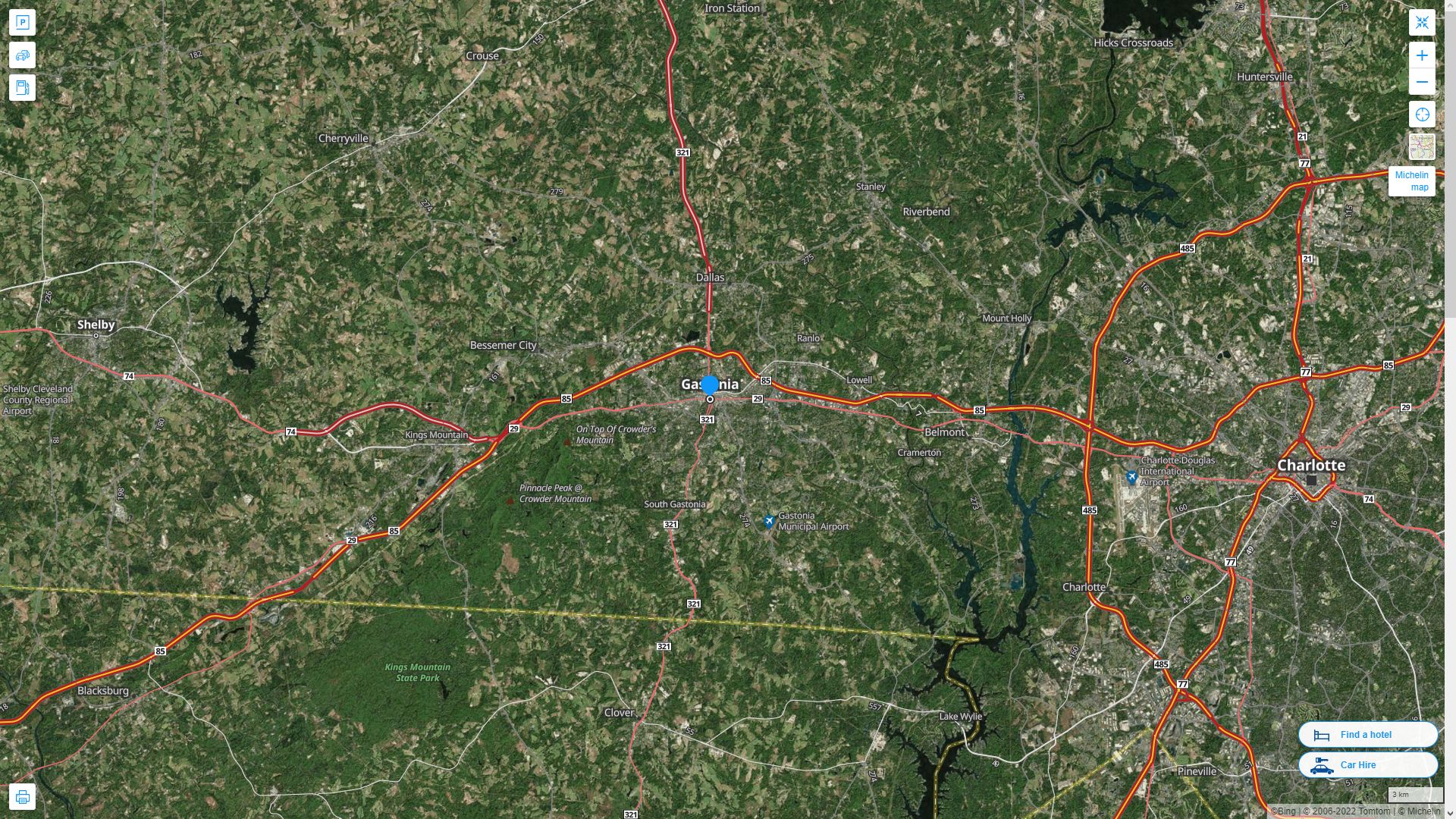 Gastonia North Carolina Highway and Road Map with Satellite View